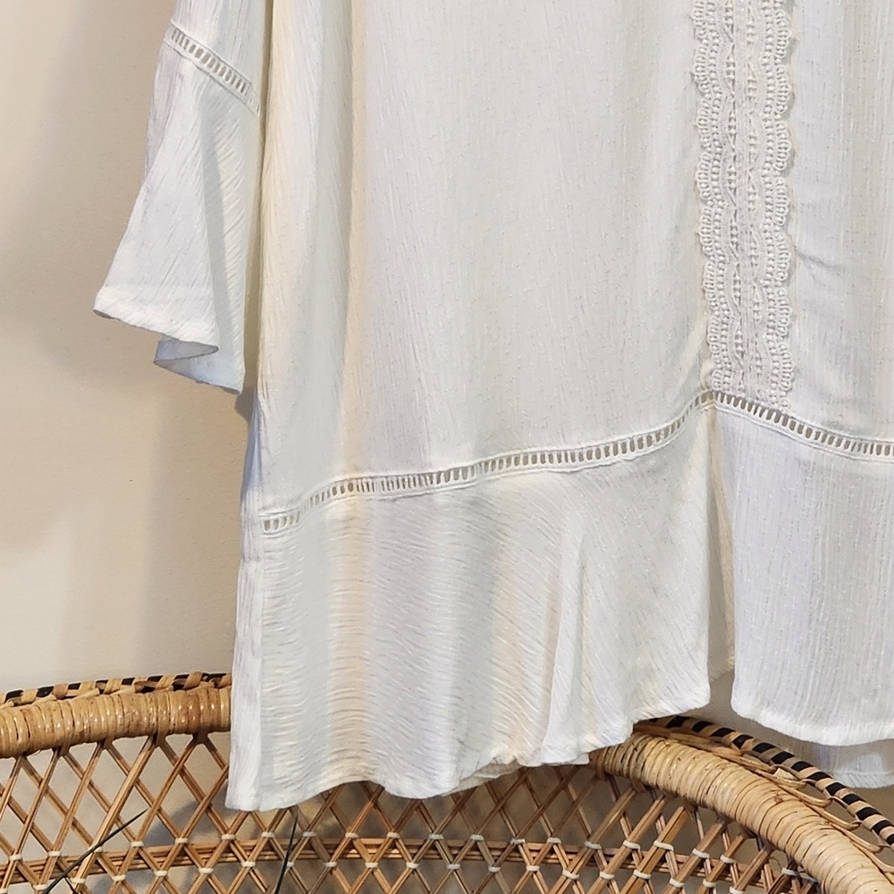 Suzanne Betro Tunic Blouse Cream White Medium NWT Crochet Lace Boho Bell Sleeve - Picture 5 of 16